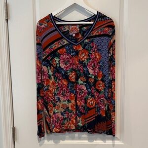 BOGO Johnny Was Floral V-Neck Long Sleeve Top